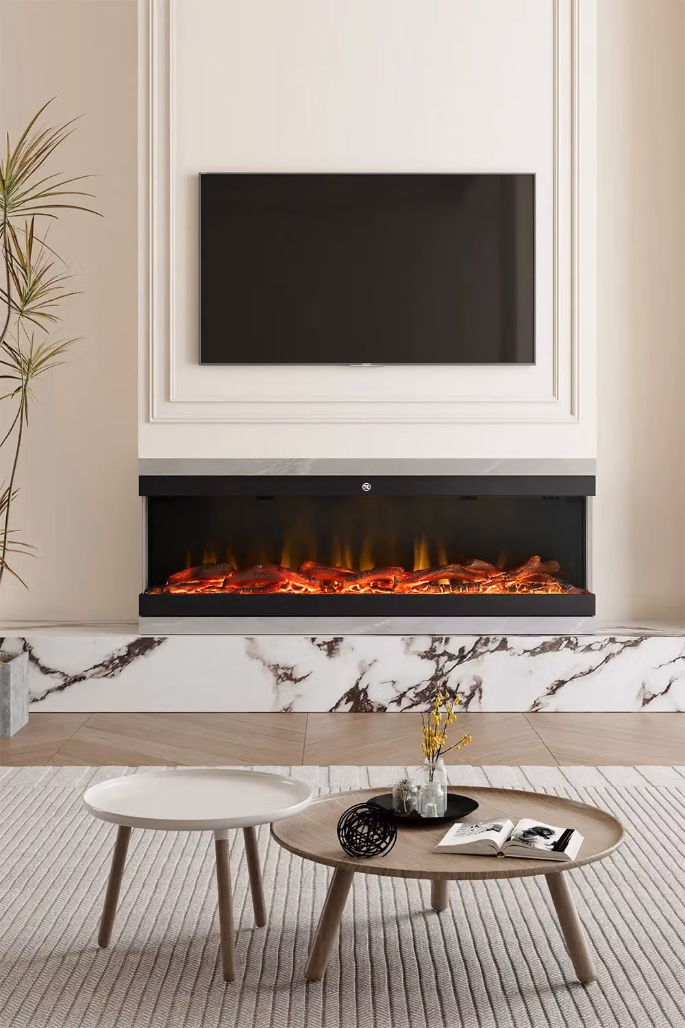Living and Home 3 Side Electric Fireplace with Remote Control and App Control, Black, Width: 142 cm – 2