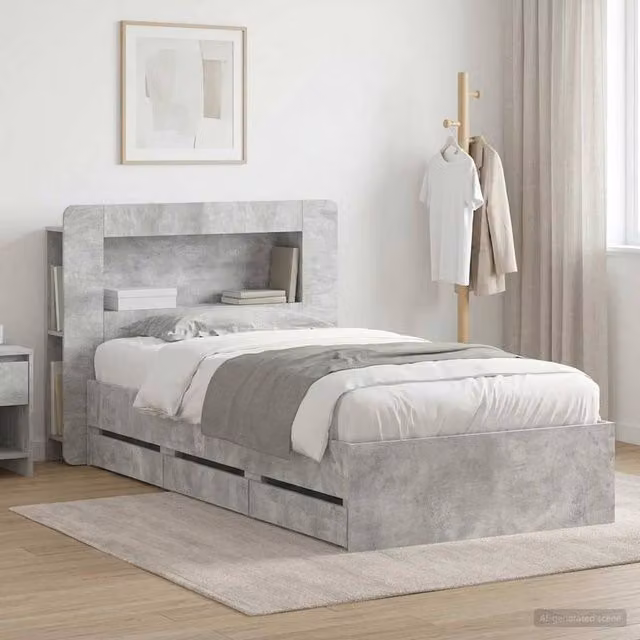 Berkfield Home Modern Bed Frame with Storage Drawers and Headboard in Grey, W: 75 cm, L: 190 cm – 1