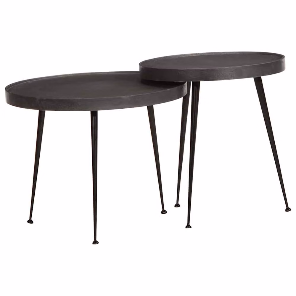 Berkfield Home Set of 2 Black Round Nested Coffee Tables in Matt Engineered Wood – 2