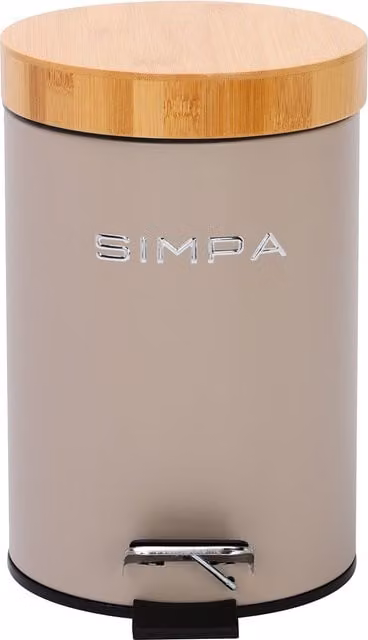 Simpa 3L Soft-Closing Pedal Dustbin with Bamboo Lid in Beige