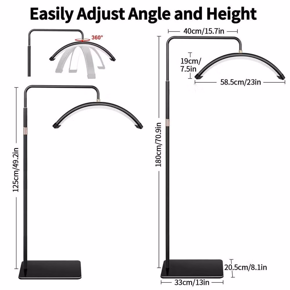 FLAVORA Black Half Moon Esthetician Light 36W Floor Standing Arc Lamp – 2