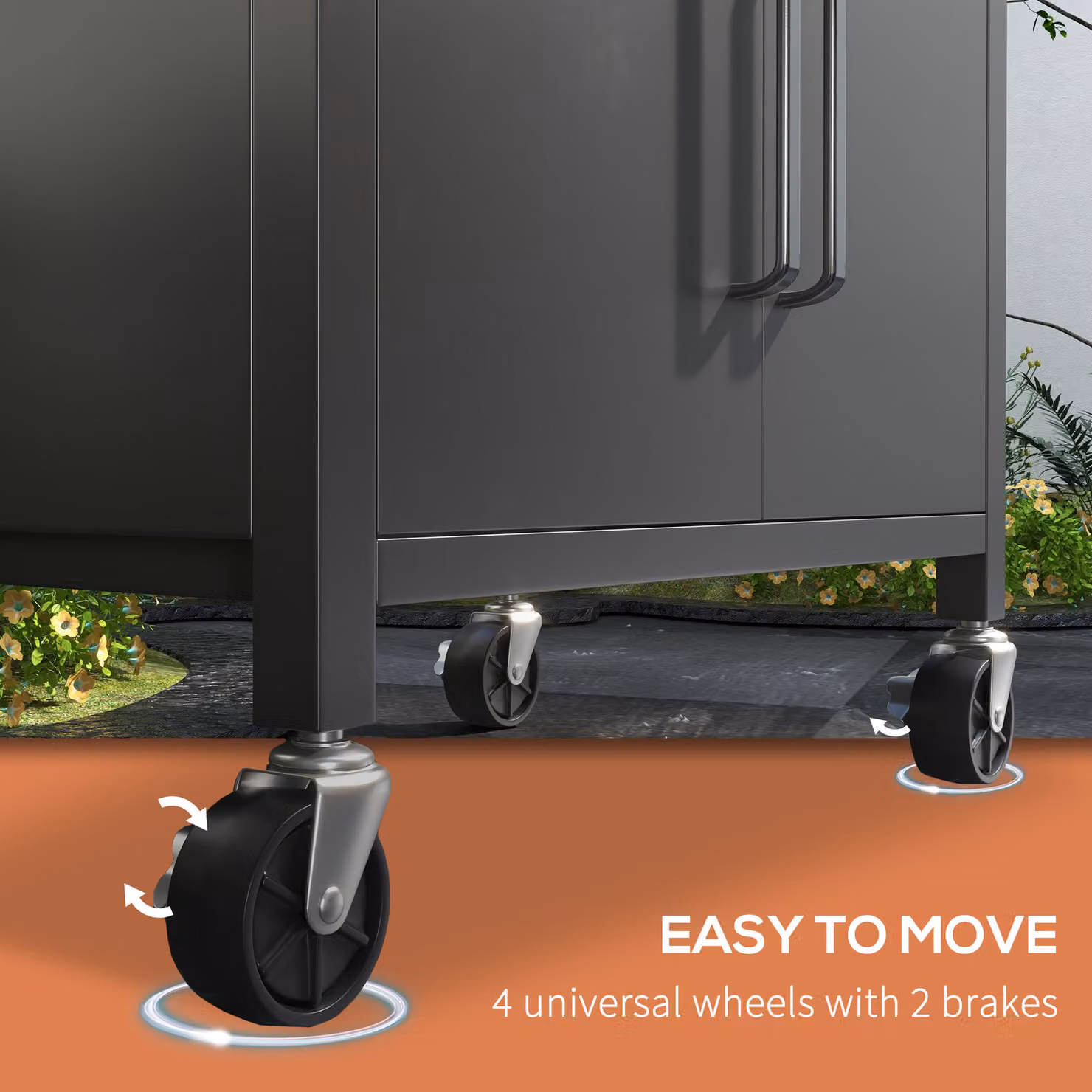 Outsunny 4 Burner Gas BBQ Grill Trolley in Black with Warming Rack, Side Shelves, Storage Cabinet, Thermometer and Wheels, W/D/H: 132 x 60 x 109 cm – 7