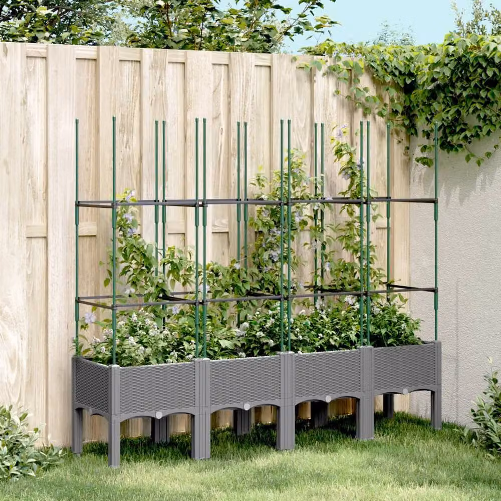 Berkfield Home Garden Planter with Trellis in Light Grey, W: 160 cm, D: 40 cm, H: 142.5 cm – 2