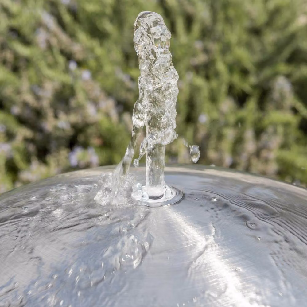 Primrose Modern Round Stainless Steel Water Feature Fountain in Silver with LED Lights – 6