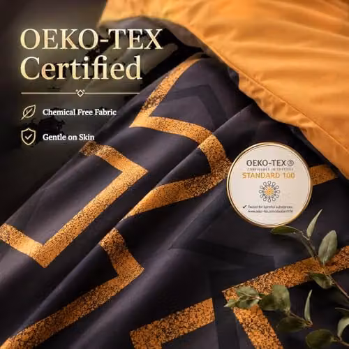 Grace 4 Piece Microfibre Reversible Duvet Cover Set with Fitted Sheet in Black or Gold – 5
