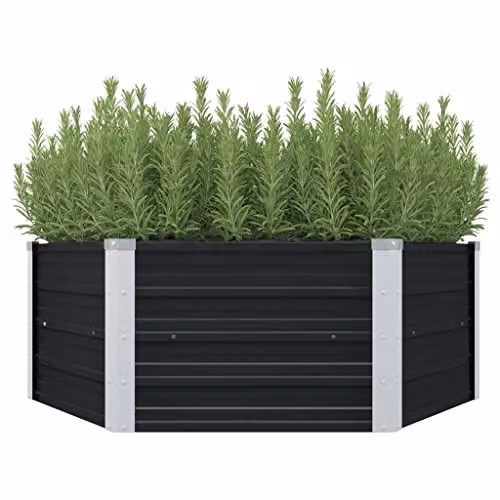 vidaXL Raised Garden Bed in Anthracite Galvanised Steel, W/D/H: 129 x 129 x 45 cm – 1