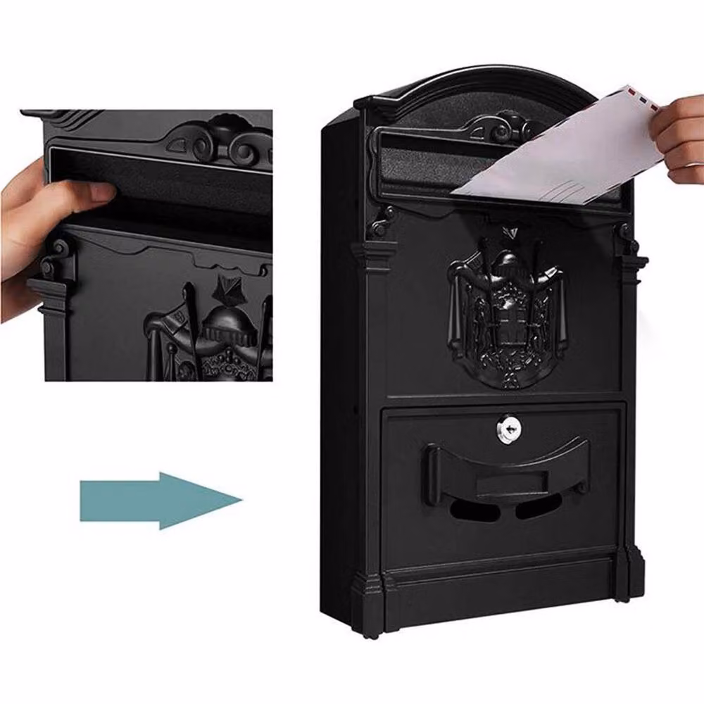 FORGEVIO Retro Outdoor Lockable Secure Mail Letter Post Box, Black, W/D/H: 50 x 42 x 50 cm – 4