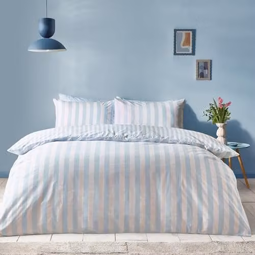 Sassy B Stripe Tease Reversible King Duvet Cover and Pillowcase Set in Blue, W/D/H: 180 x 200 cm and 50 x 75 cm – 1