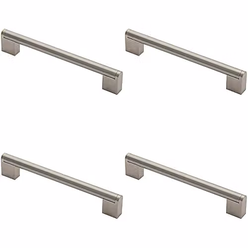 Loops 4 Pack Round Bar Pull Handle in Brushed Silver Stainless Steel, W: 200 mm, D: 14 mm, Fixing Centres: 160 mm