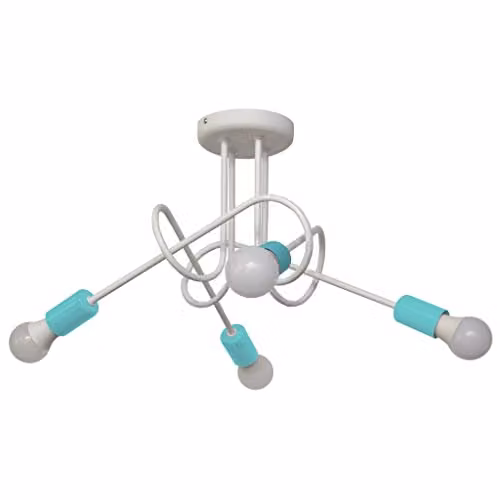 Netlighting Oxford Multi Arm Semi Flush Ceiling Light in White and Turquoise, Diameter: 44 cm