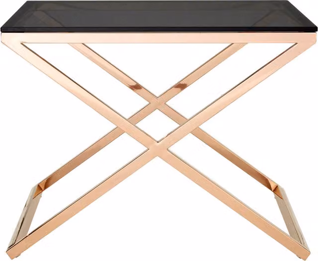 Orsina Montril Glass Top Criss Cross End Table in Gold