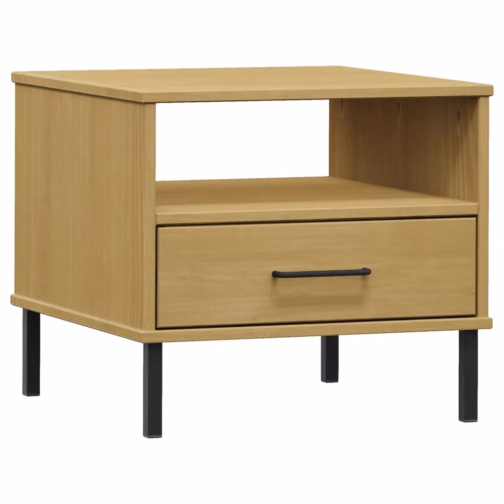 Berkfield Home Oslo Bedside Table in Brown Solid Pine Wood with Metal Legs – 2