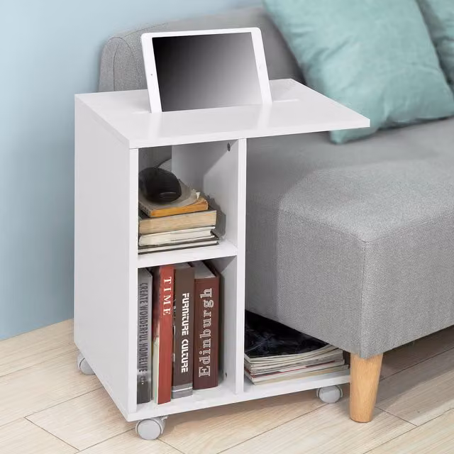 SoBuy Modern White Sofa Side Table with Castors