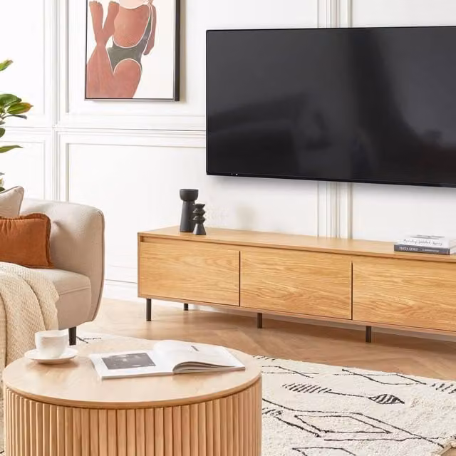 Wyld Haus Modern Brown TV Stand with Black Metal Legs and 3-Door Storage, W: 180 cm, D: 40 cm