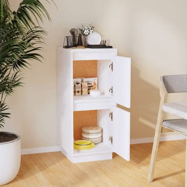 Berkfield Home White Solid Wood Pine Sideboard W/D/H: 31.5 x 34.0 x 75.0 cm