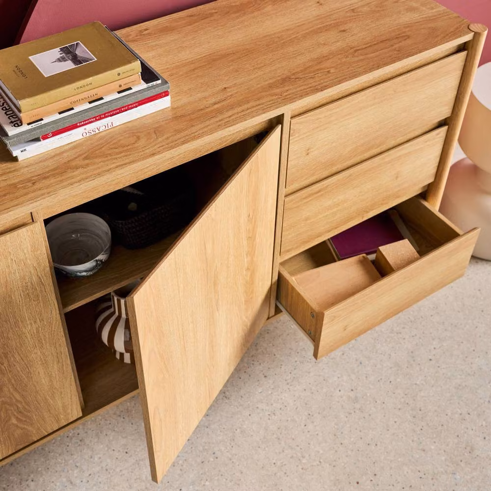 Sweekeek Modern Wood Decor Sideboard in Beige with 2 Doors and 3 Drawers, W: 150 cm – 3