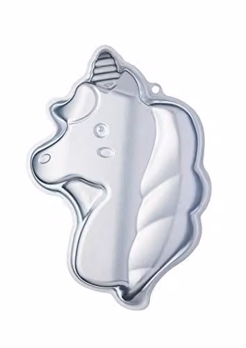 KitchenCraft Silver Unicorn Shaped Anodised Aluminium Cake Tin, W: 33.5 cm, D: 23 cm, H: 5 cm