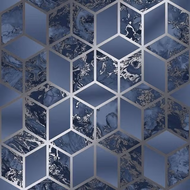 Muriva Elixir Marble Wallpaper in Navy Blue
