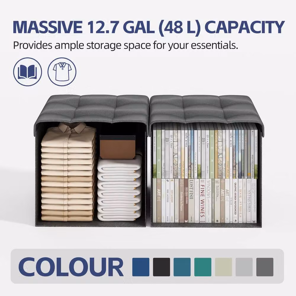 MCC Direct Foldable Upholstered Storage Ottoman Cube in Black, W/D/H: 38 x 38 x 38 cm – 5