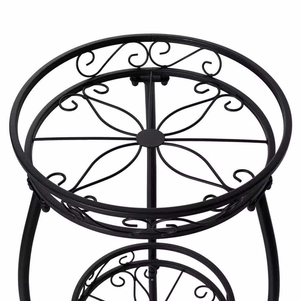 KORVIXA 3-Tier Metal Plant Stand in Matt Black – 3