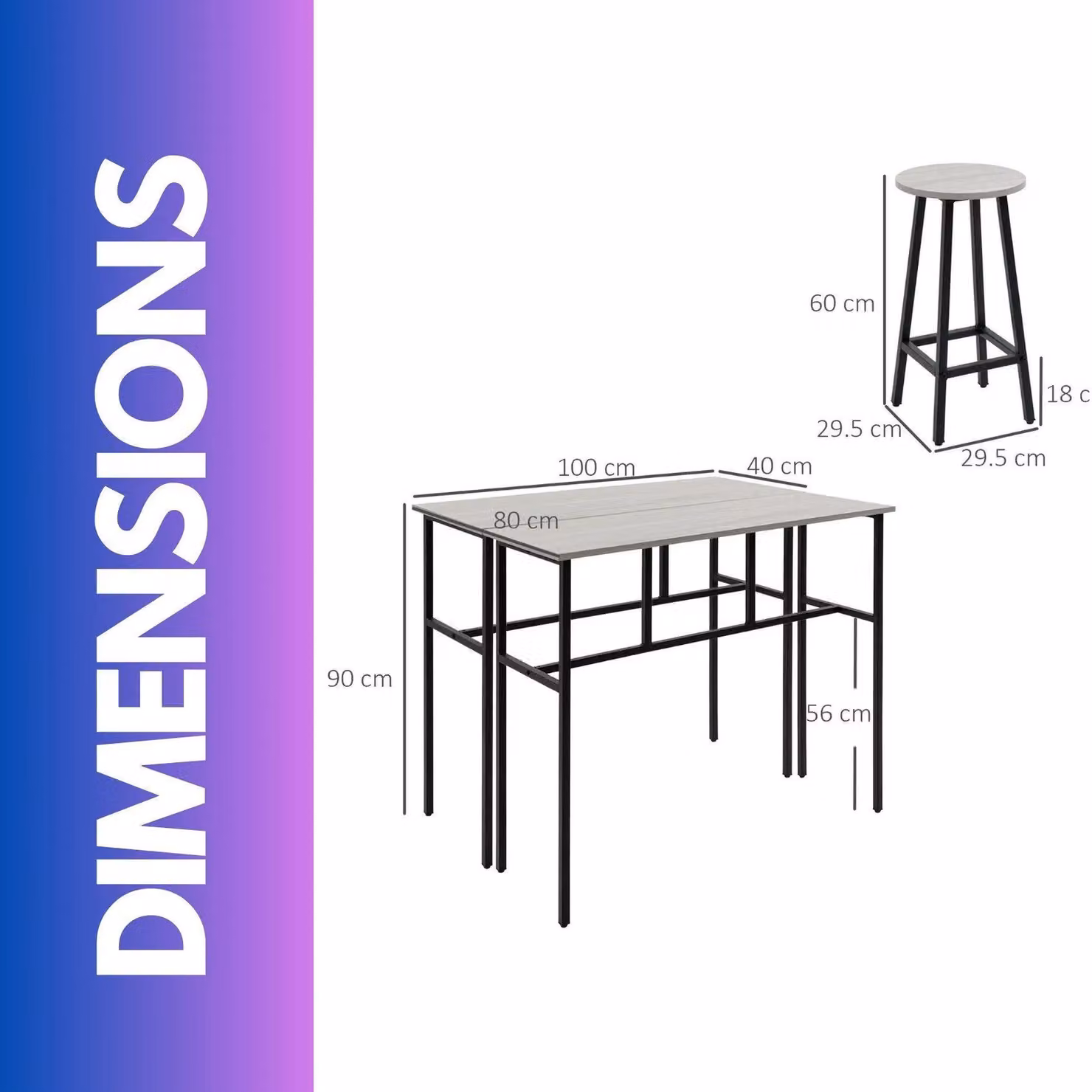FURNOS 6-Piece Industrial Dining Set with Rectangular Table and Stools in Grey and Black – 2