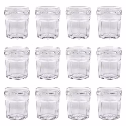 Argon Tableware Set of 12 Glass Jam Jars with Gold Screw Tops, 30ml, Transparent – 1