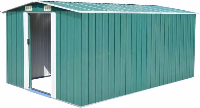 Berkfield Home Metal Garden Shed in Green with Sliding Doors and Side Vent, W/D/H: 392 x 257 x 181 cm