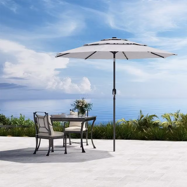 Komore 3-Tier Outdoor Garden Parasol with Solar Lights in Grey