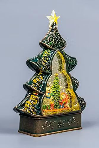 Shatchi Christmas Snowman Scene Globe Lantern with Swirling Water, Glitter, Music and Lights in Green and Bronze – 3