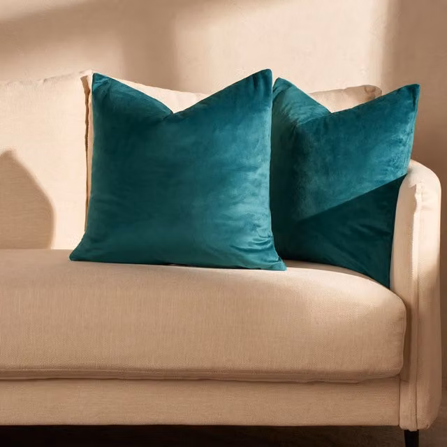 OHS Set of 2 Matte Velvet Cushion Covers in Petrol Blue, W/D/H: 45 x 45 x 45 cm