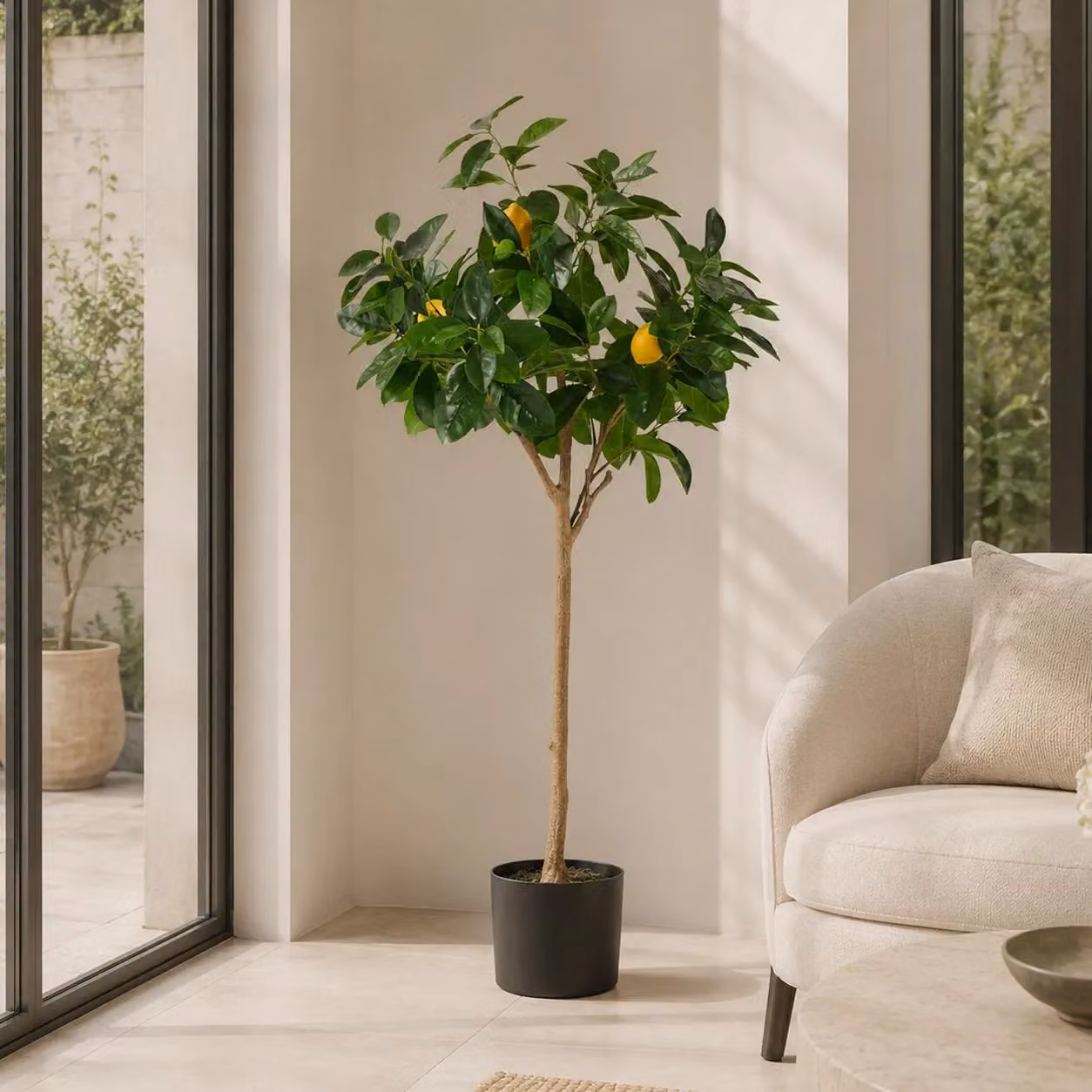 Botanik UK Artificial Lemon Tree in Green with Black Plastic Pot, Height: 120 cm – 2