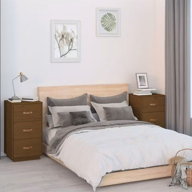 Berkfield Home Set of 2 Rustic Solid Wood Pine Bedside Cabinets in Honey Brown, W/D/H: 40 x 40 x 75 cm – 1