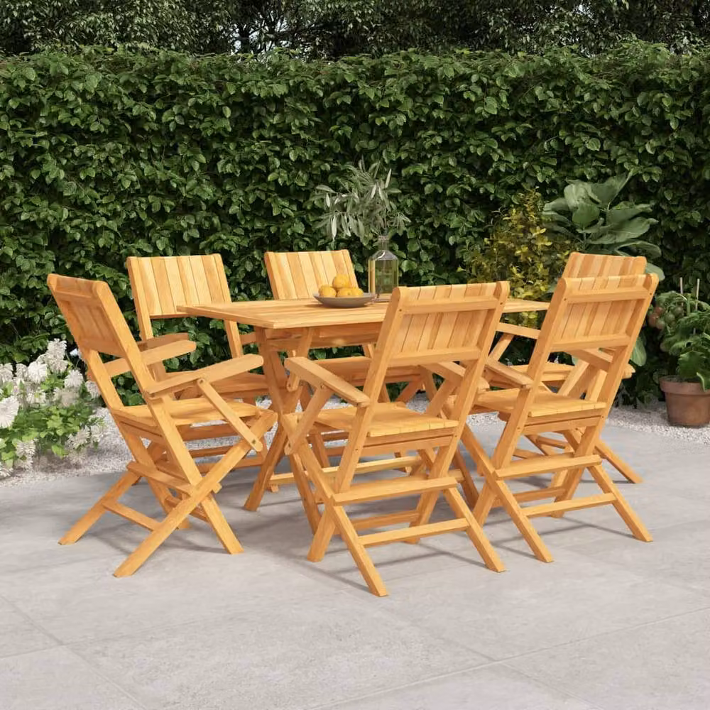 Berkfield Home 7 Piece Classic Solid Teak Wood Garden Dining Set in Brown – 2