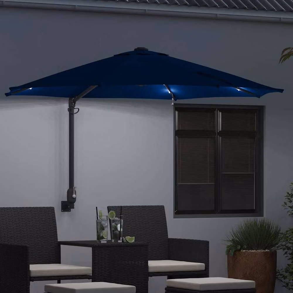 Berkfield Home Wall-mounted Garden Parasol with LEDs in Azure Blue, Diameter: 248 cm – 3