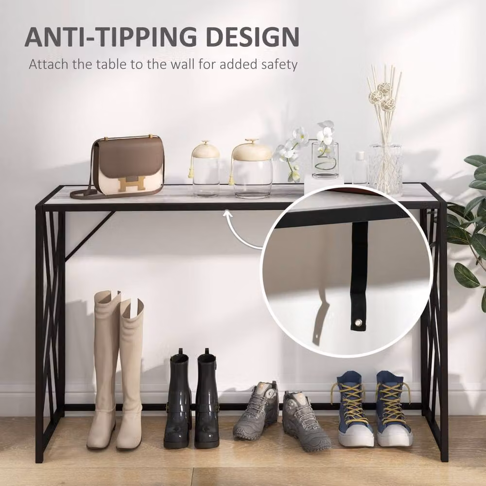 Wyld Haus Toli Industrial Console Table with Grey Composite Top and Black Metal Frame, W: 120 cm, D: 35 cm, H: 75 cm – 6