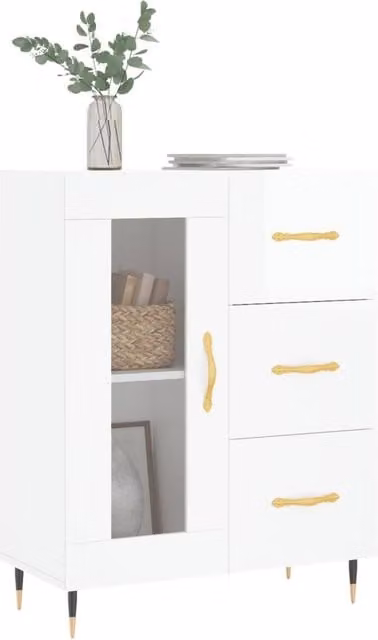 Berkfield Home Modern High Gloss White Sideboard W: 69.5 cm, D: 34 cm, H: 90 cm – 1