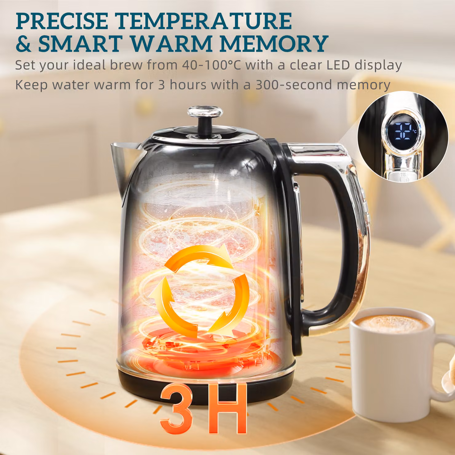 HOMCOM Polished Retro Kettle and Toaster Set in Black with PID Control and Keep Warm Function – 2