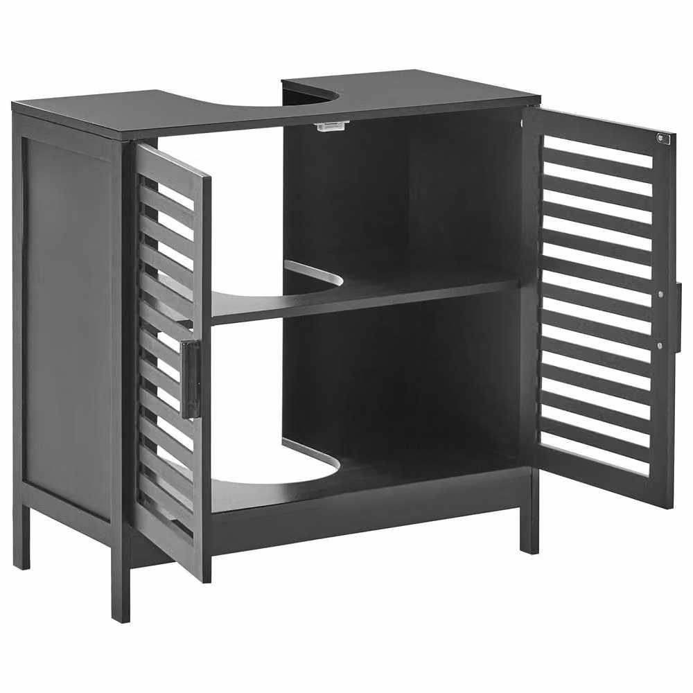 Wyld and Coco Black Bamboo Modern Freestanding Bathroom Washbasin Storage W: 60 cm – 3