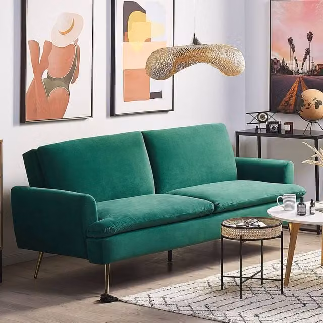 Wyld and Coco 3 Seater Velvet Sofa Bed in Dark Green with Click Clack Mechanism
