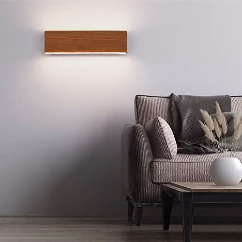 Netlighting Siegfried LED Wall Reading Light in Brown and White Wood Effect, Diameter: 29.5 cm – 3