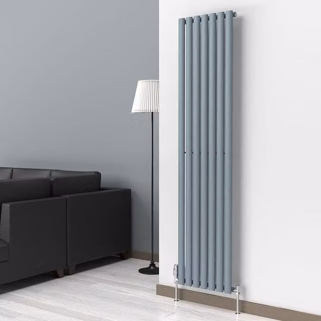 Lux Heat Oval Coloured Vertical Radiator in Pebble Grey, H: 180 cm x W: 42 cm