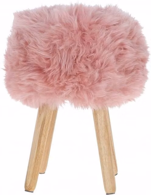 Rosa New Zealand Sheepskin Stool with Ashwood Base in Pink