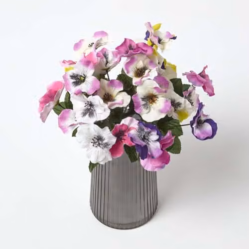 HOMESCAPES Set of 3 Realistic Artificial Pansy Flowers in Purple, Pink and White – 1