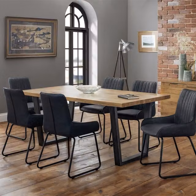 Julian Bowen Brooklyn Oak Rectangular Dining Table and Soho Chairs Set in Grey