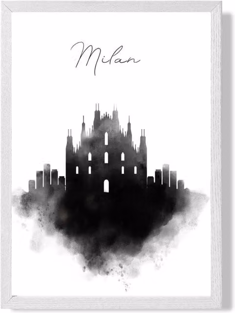ARTZE Milan Watercolour Skyline City Framed Print, Black and White, A2