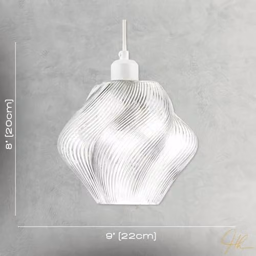 Happy Homewares Modern Transparent Twisted Glass Pendant Light Shade with Etched Grooves W/D/H: 22 x 20 x 22 cm – 3
