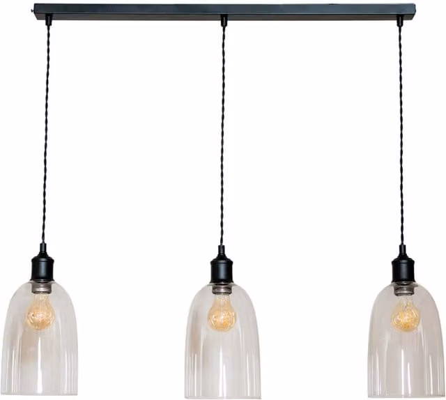 ValueLights Kira 3 Drop Bar Ceiling Pendant Light with Black Glass Domes