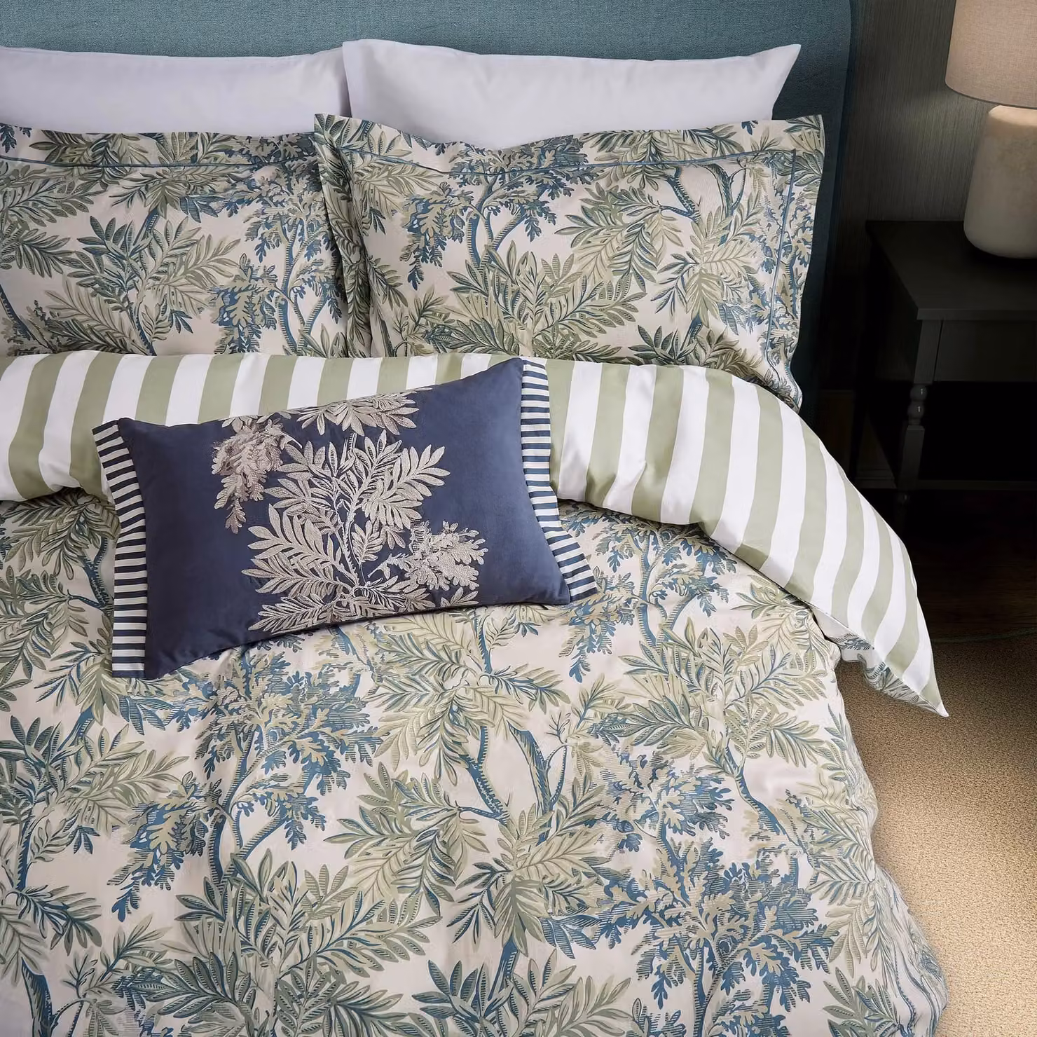 Sanderson Blue Striped Cotton Rectangular Cushion W: 60 cm, H: 40 cm – 2
