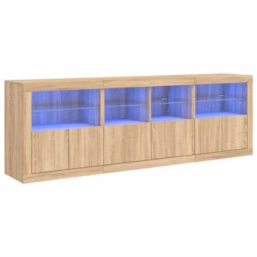 vidaXL Modern Sideboard with Integrated LED Lights in Sonoma Oak, W/D/H: 202 x 37 x 67 cm – 1