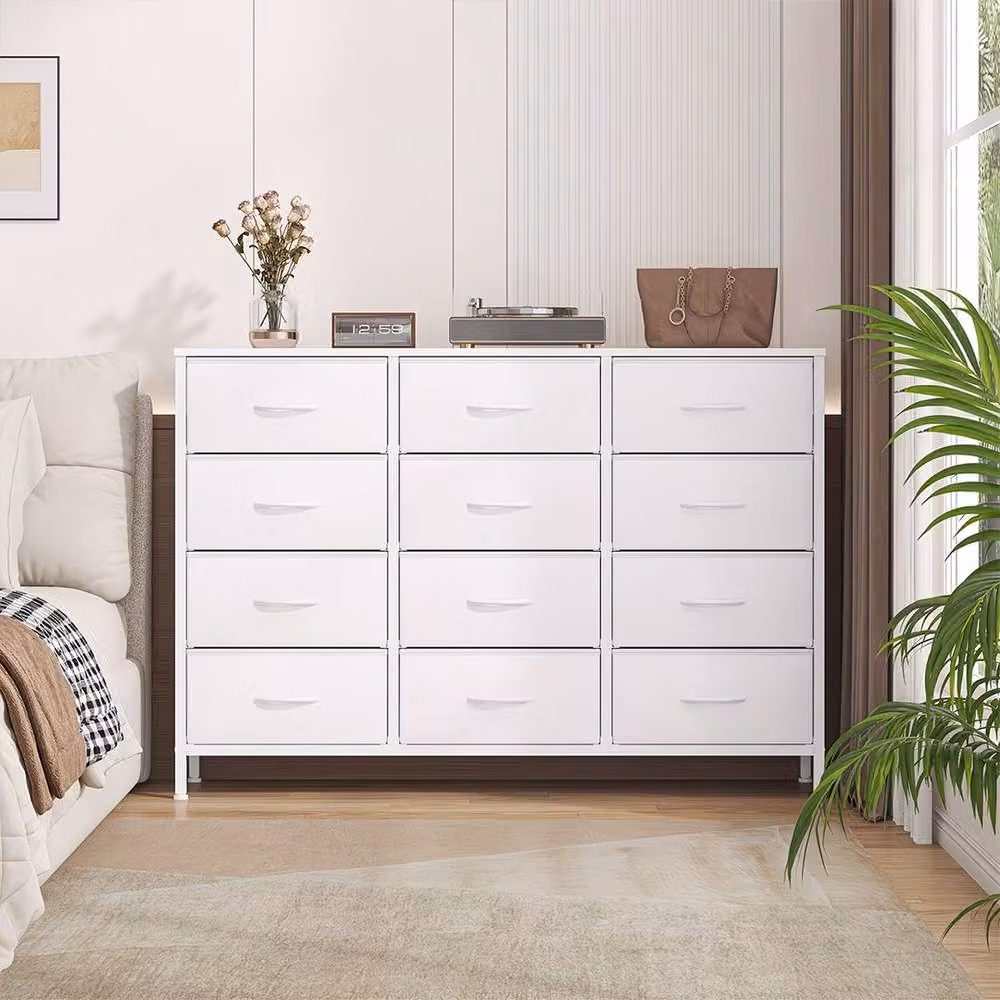 Ventryn White 12 Drawer Fabric Chest Tall Dresser for Bedroom Storage – 2